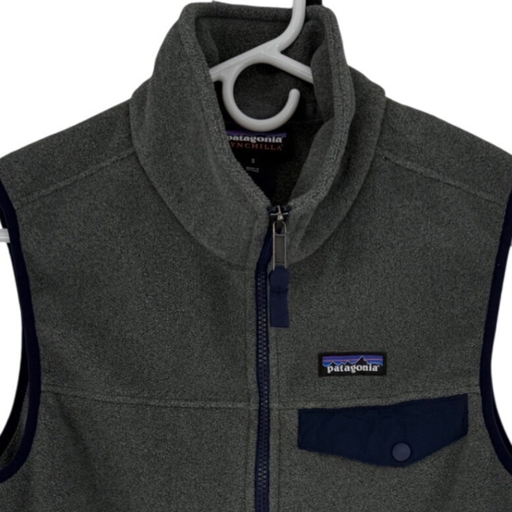 Patagonia Synchilla Fleece Vest Mens Small Grey Navy Blue Full Zip 23010